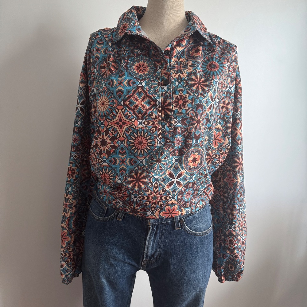 Blue and Brown Ethnic Graphic Print Shirt